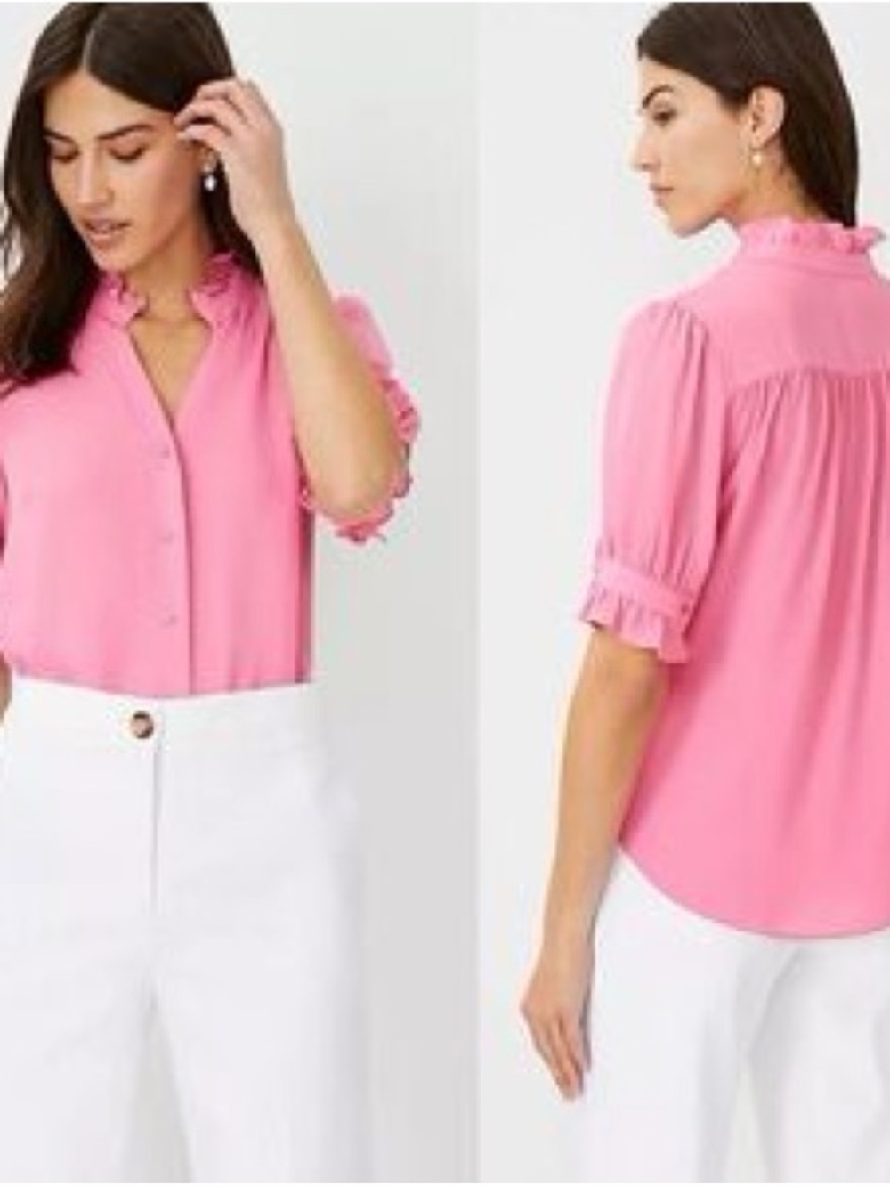 Ann Taylor Ruffled Collar Pink Blouse for Women